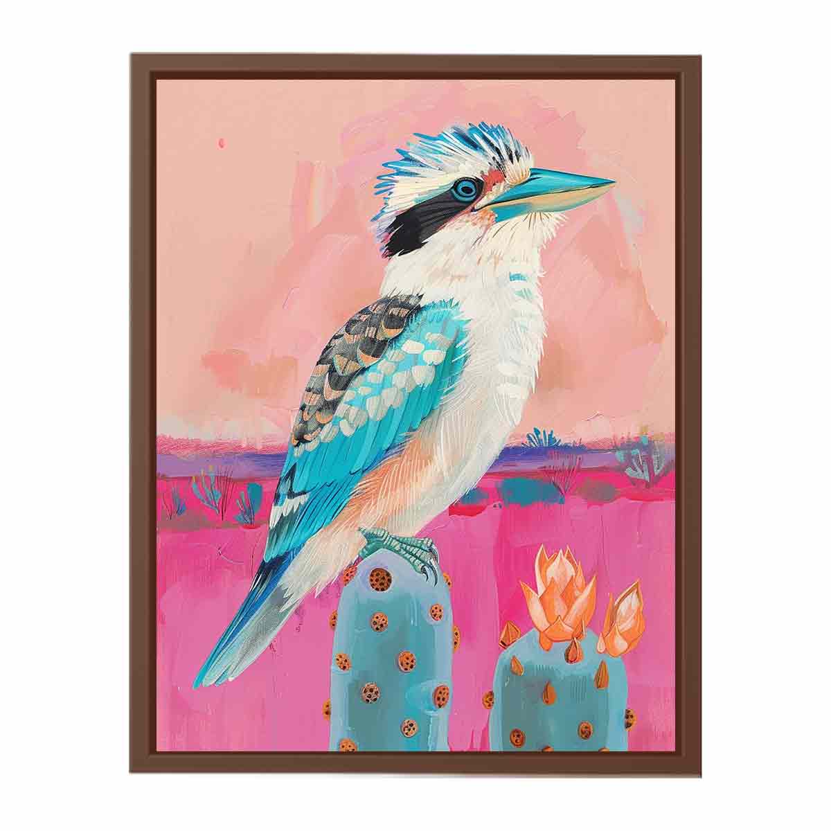 Pastel kookaburra cactus canvas art for nursery or kids room decor.