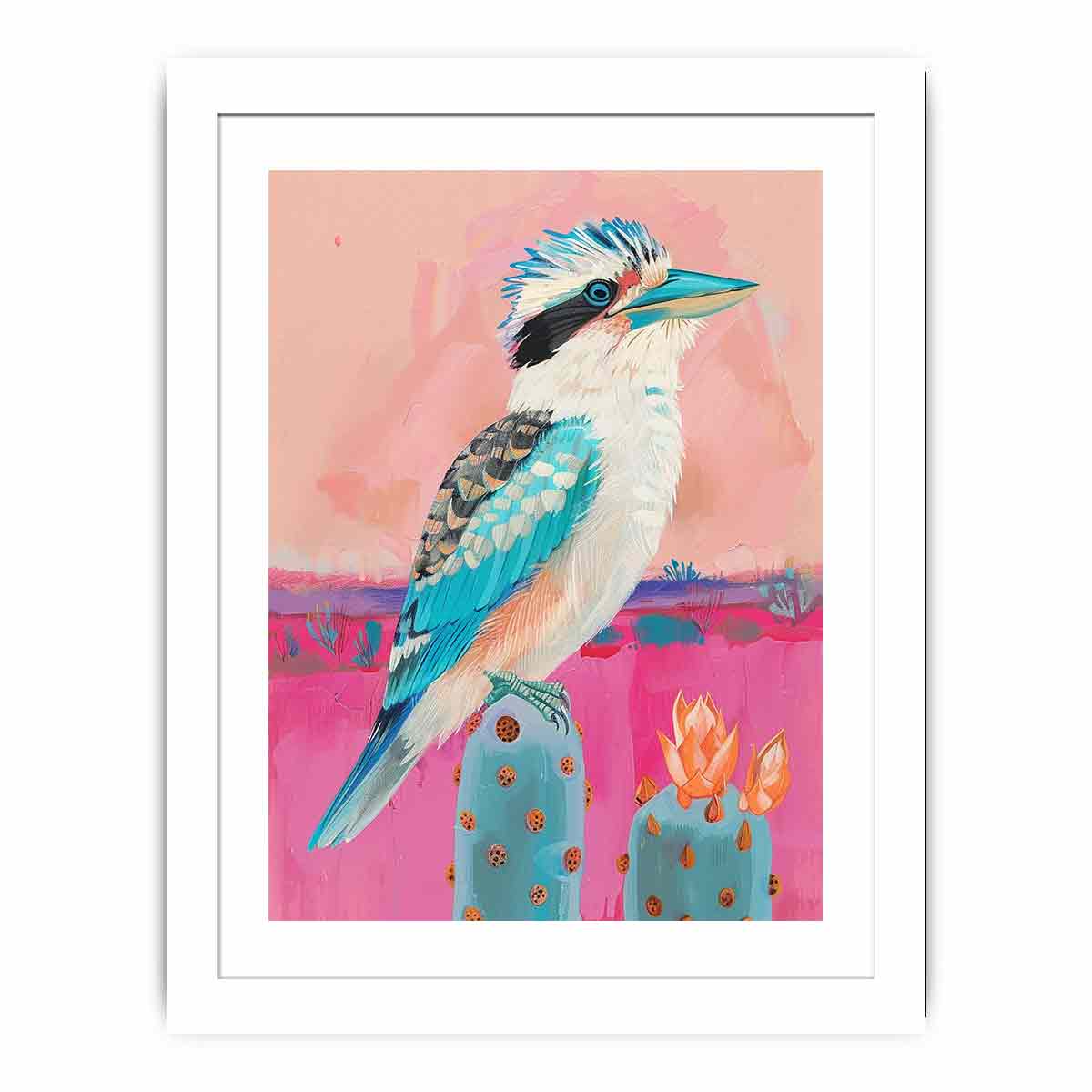 Pastel kookaburra cactus canvas art for nursery or kids room decor.
