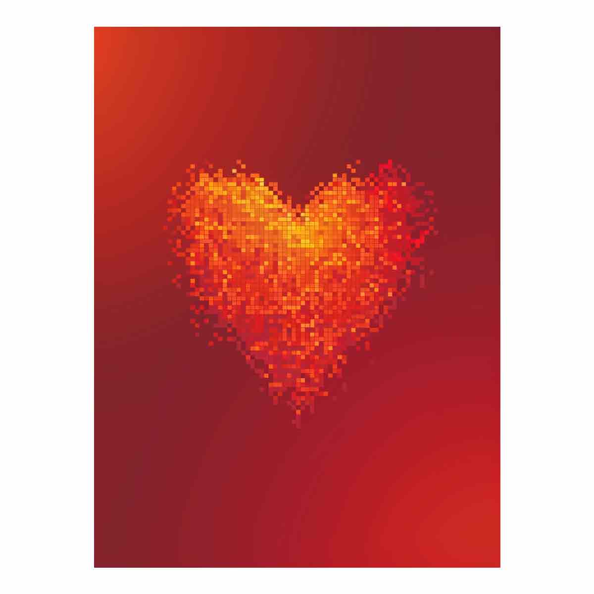 Glowing pixel heart digital canvas art for bedroom or game room decor.
