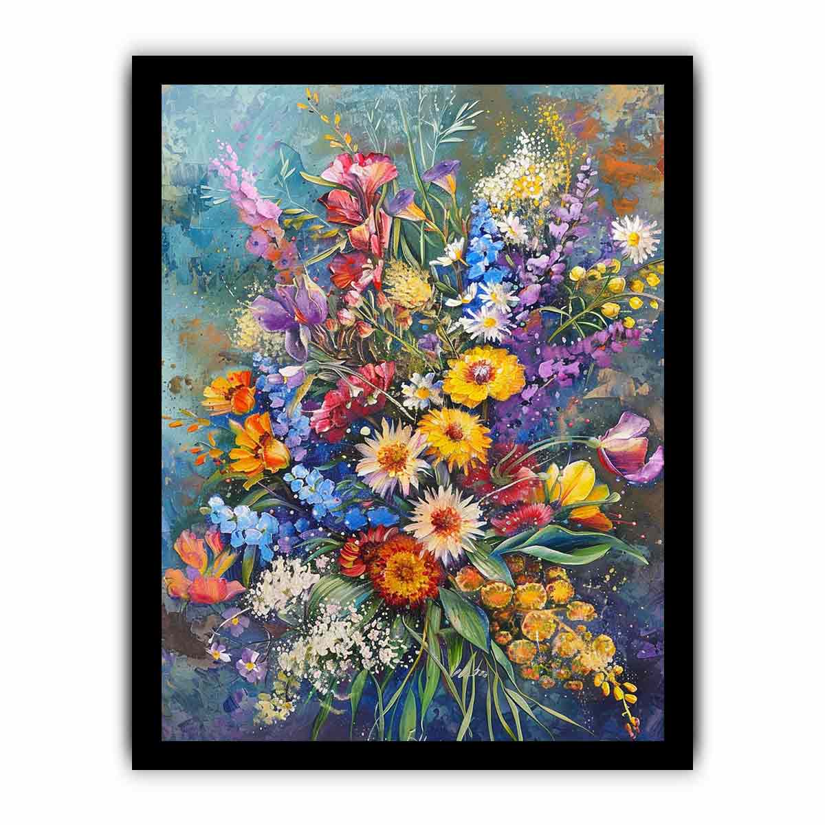 Colorful wildflower canvas art with expressive botanicals for bedroom decor.