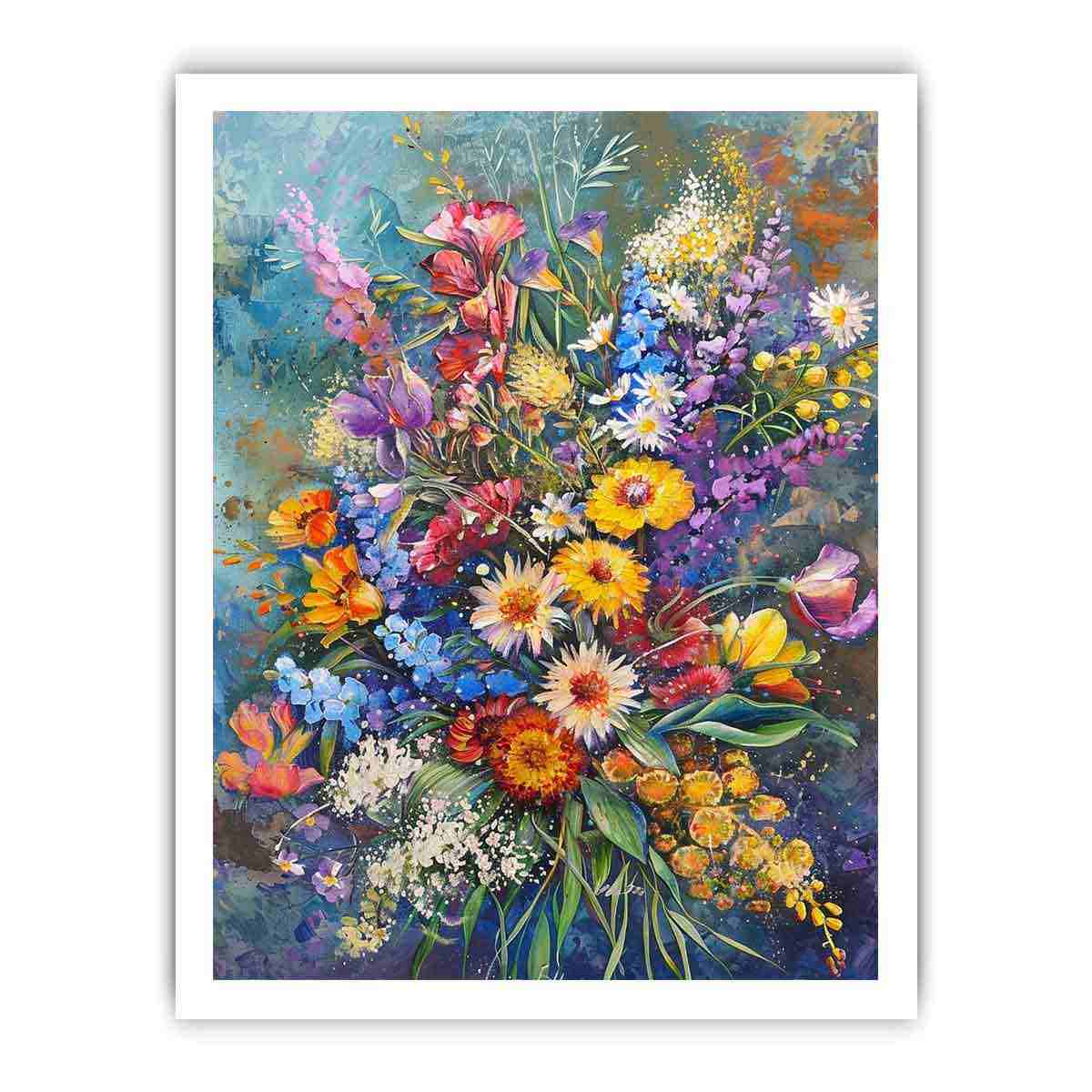 Colorful wildflower canvas art with expressive botanicals for bedroom decor.