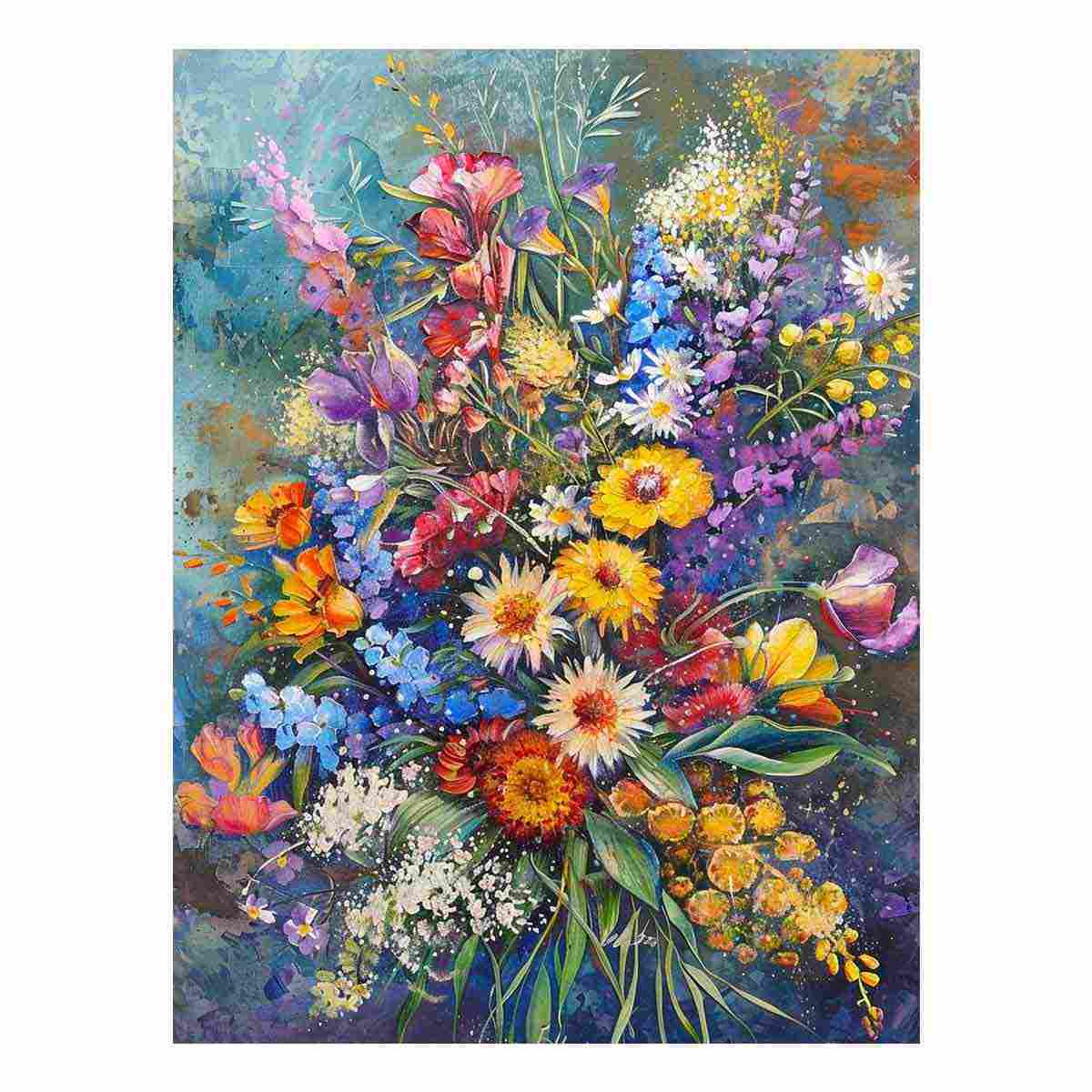 Colorful wildflower canvas art with expressive botanicals for bedroom decor.
