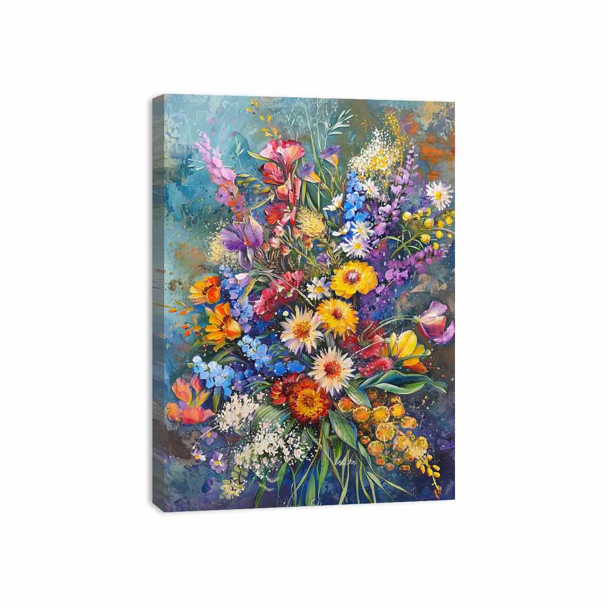 Colorful wildflower canvas art with expressive botanicals for bedroom decor.