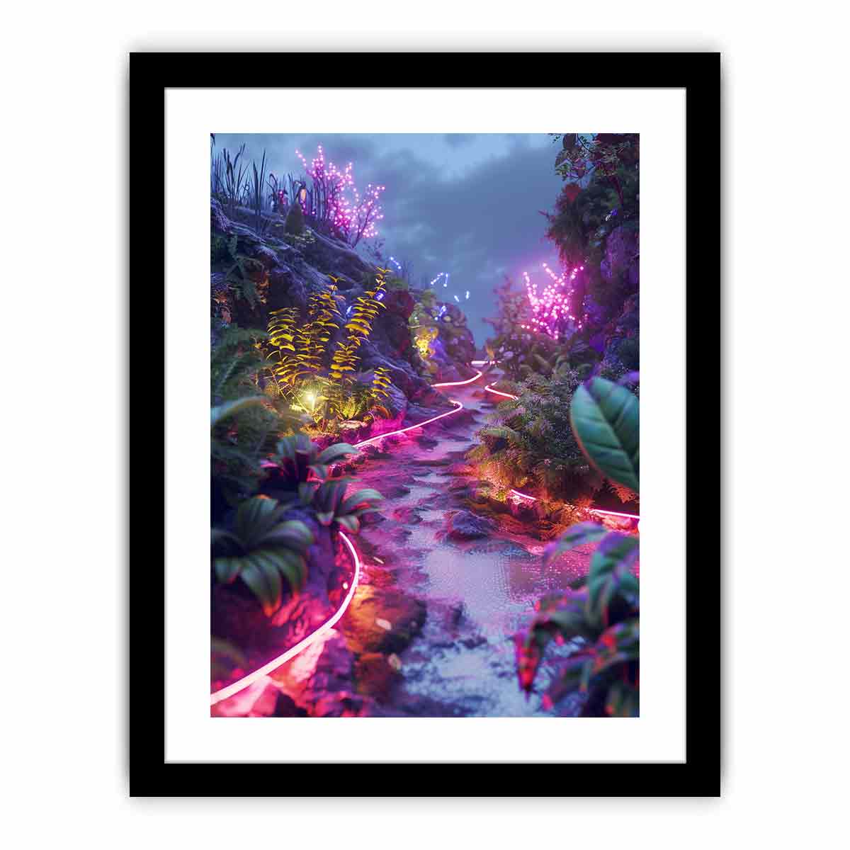 Vertical neon garden path canvas art for dreamy modern room decor.