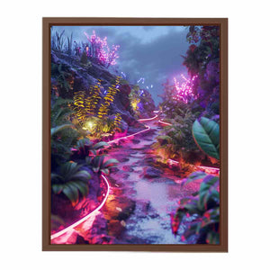 Vertical neon garden path canvas art for dreamy modern room decor.