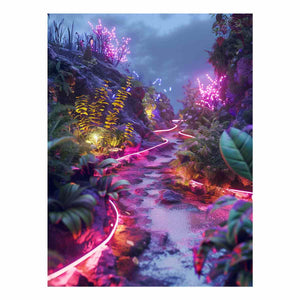 Vertical neon garden path canvas art for dreamy modern room decor.