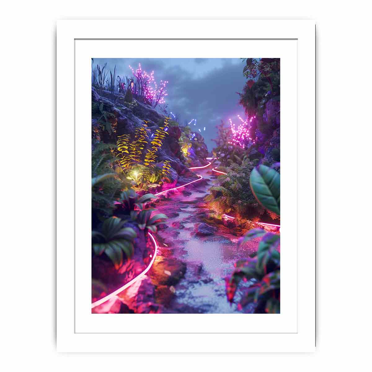 Vertical neon garden path canvas art for dreamy modern room decor.