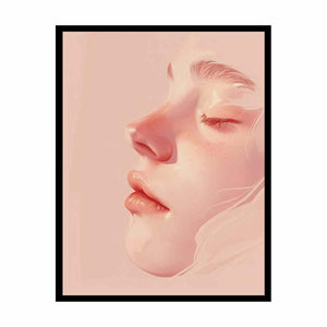 Vertical blush female profile canvas art for soft bedroom or vanity decor.