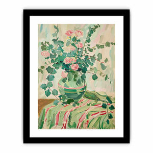 Soft rose vase canvas art for romantic bedroom or cottage style decor.