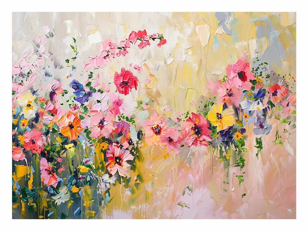 Abstract pink meadow floral canvas art for elegant living room decor.