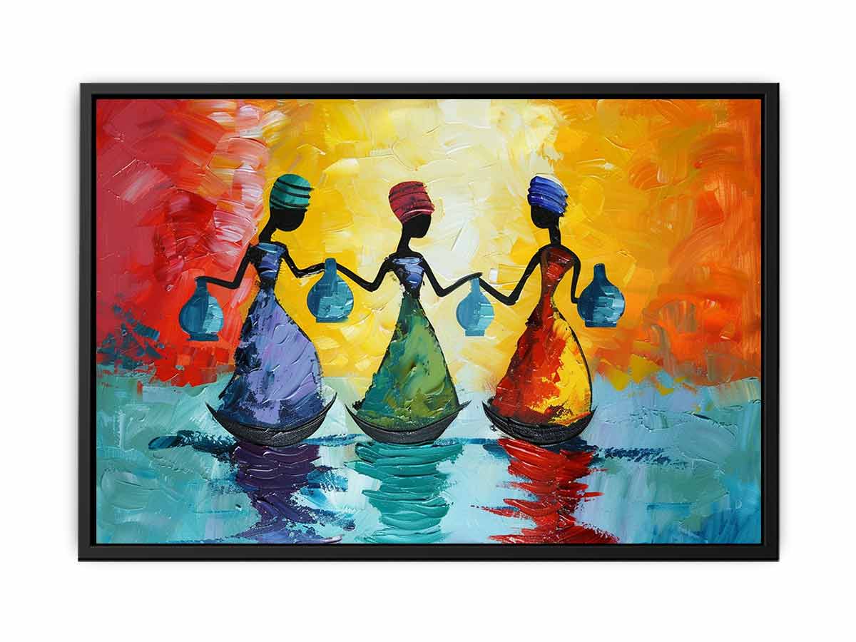 Colorful figurative women canvas art for bold modern living room decor.