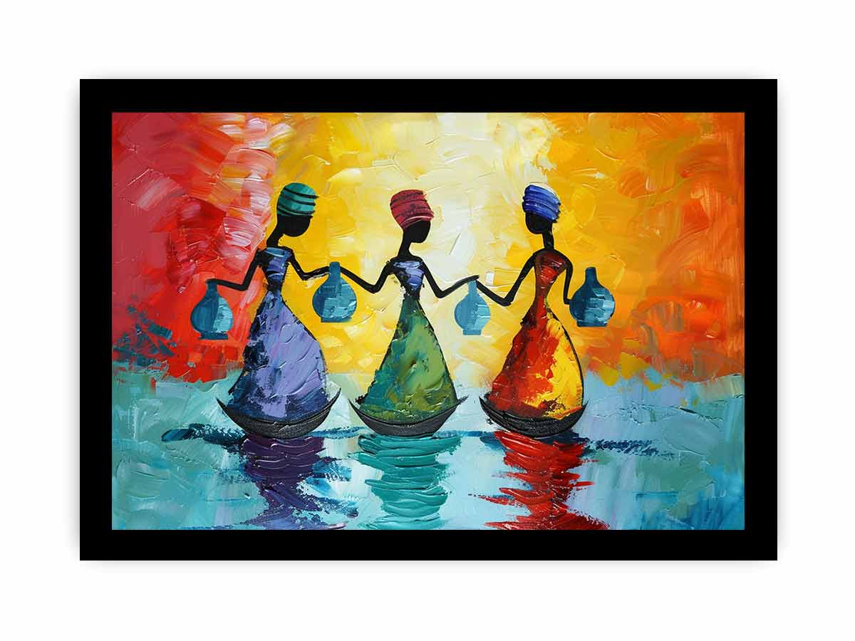 Colorful figurative women canvas art for bold modern living room decor.