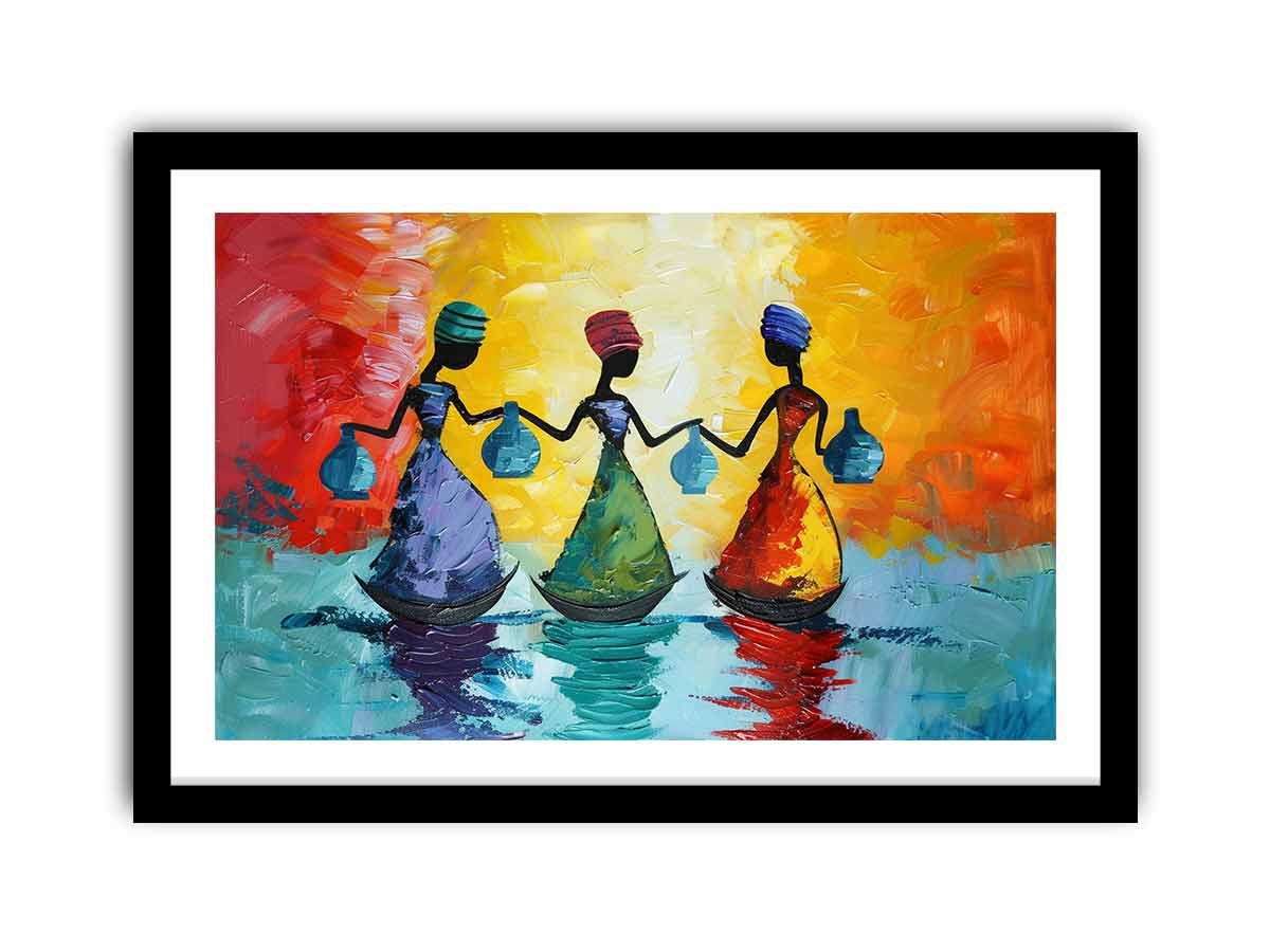 Colorful figurative women canvas art for bold modern living room decor.