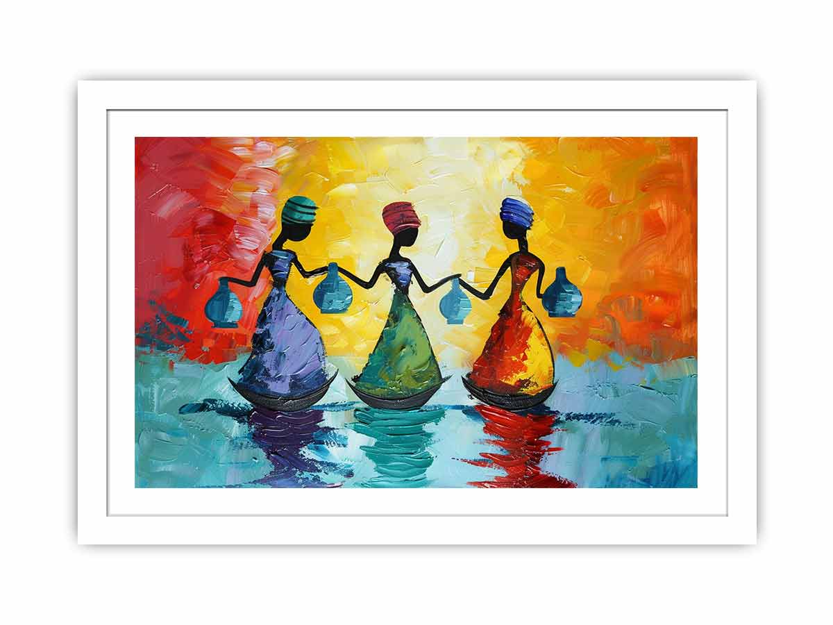 Colorful figurative women canvas art for bold modern living room decor.