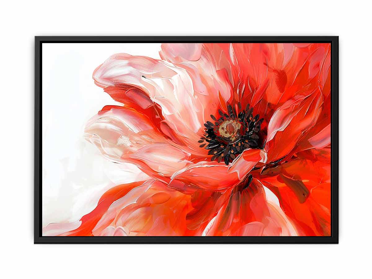 Large red poppy floral canvas art for bold modern bedroom decor.