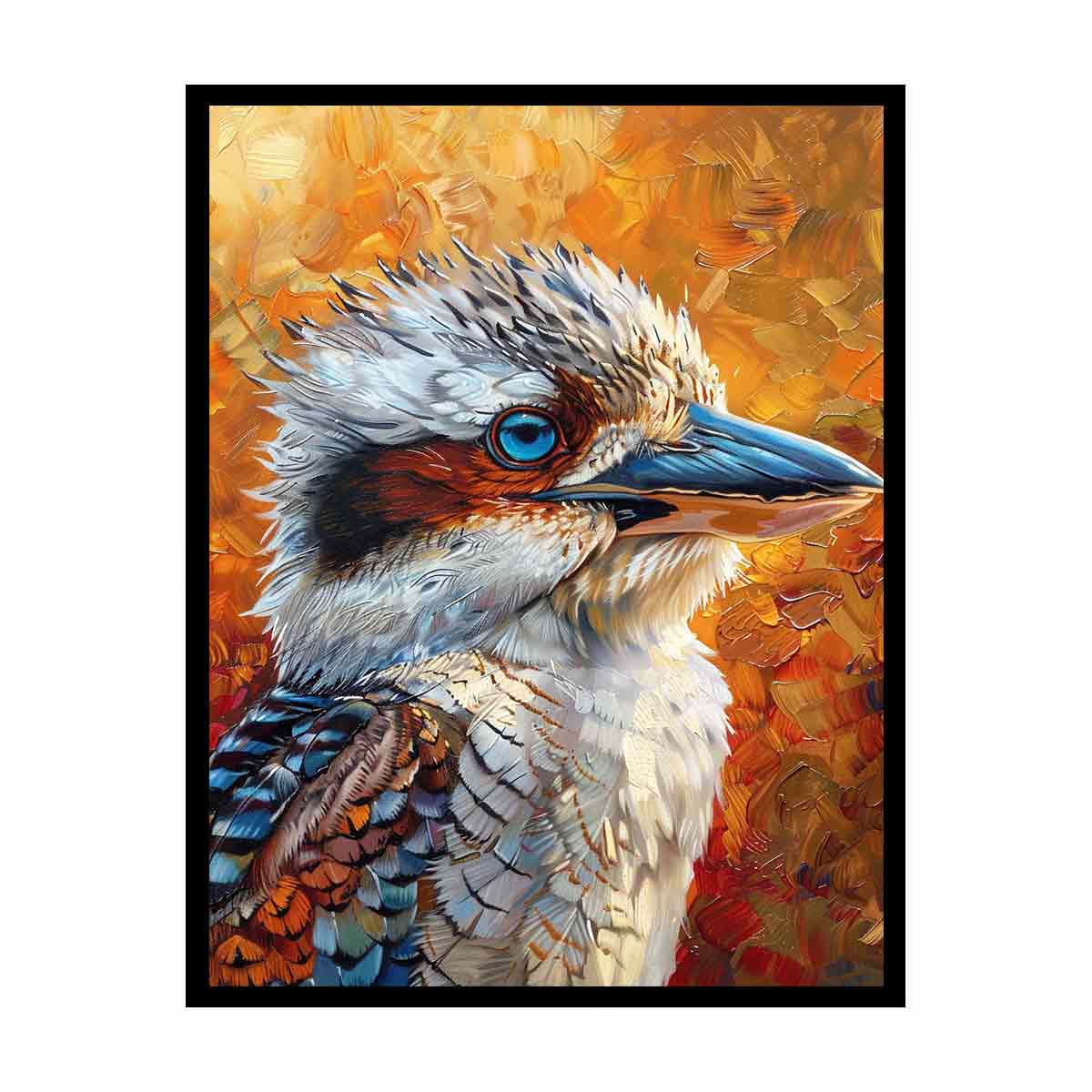 Colorful kookaburra bird canvas art for modern living room decor.