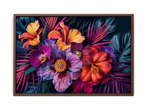 Bold tropical floral canvas art for luxury living room decor.