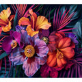 Bold tropical floral canvas art for luxury living room decor.