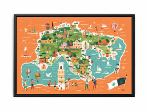Illustrated Italy map canvas art for kids room and travel decor.