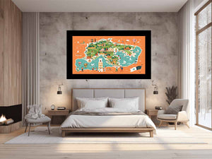 Illustrated Italy map canvas art for kids room and travel decor.