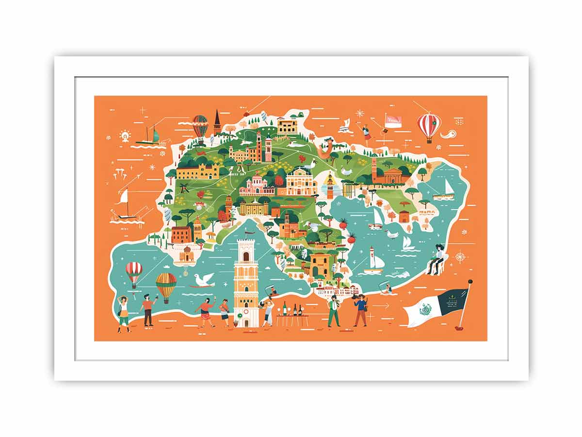 Illustrated Italy map canvas art for kids room and travel decor.
