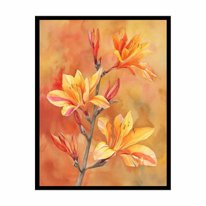 Orange lily botanical canvas art for warm bedroom decor.