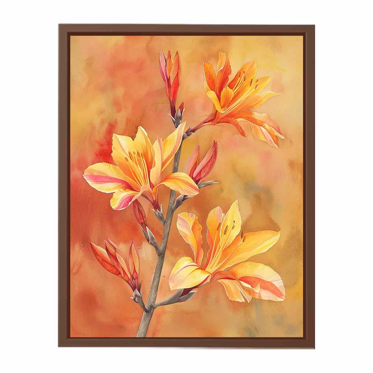 Orange lily botanical canvas art for warm bedroom decor.
