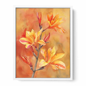 Orange lily botanical canvas art for warm bedroom decor.