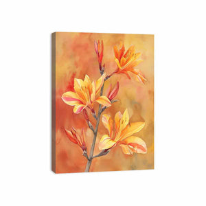 Orange lily botanical canvas art for warm bedroom decor.
