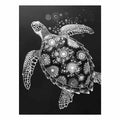 Black and white sea turtle canvas art for coastal bedroom decor.