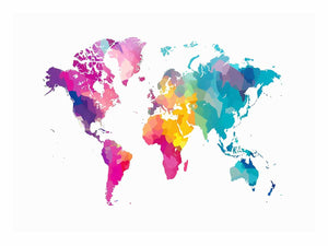 Colorful abstract world map canvas art for modern office decor.