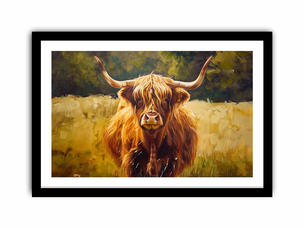 Highland cow canvas art for warm farmhouse living room decor.
