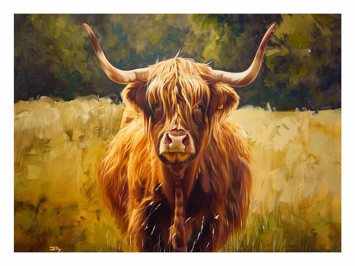 Highland cow canvas art for warm farmhouse living room decor.