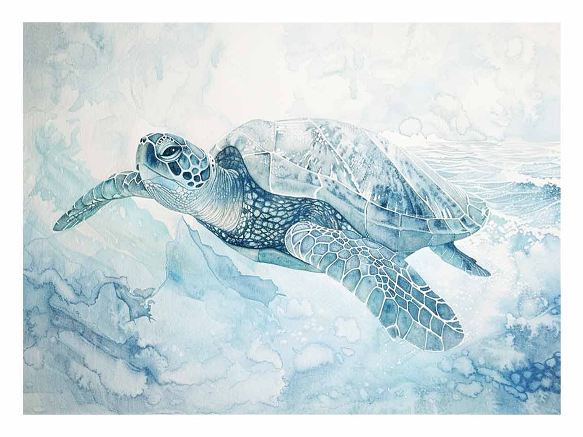 Watercolor sea turtle canvas art for calm coastal nursery decor.