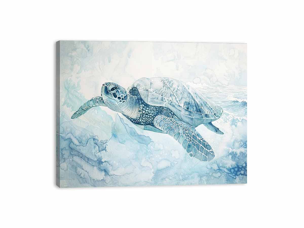 Watercolor sea turtle canvas art for calm coastal nursery decor.
