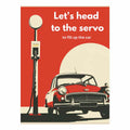 Retro gas pump car poster canvas print for mancave decor.