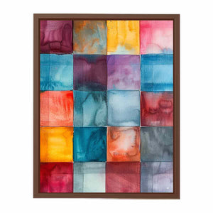 Bright watercolor color block canvas art for modern office or living room decor.