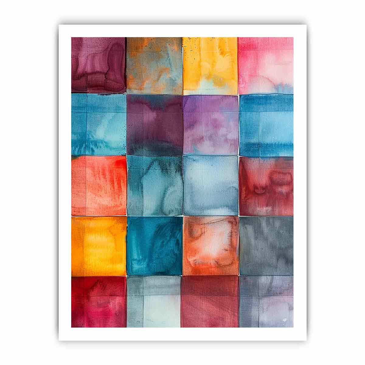 Bright watercolor color block canvas art for modern office or living room decor.