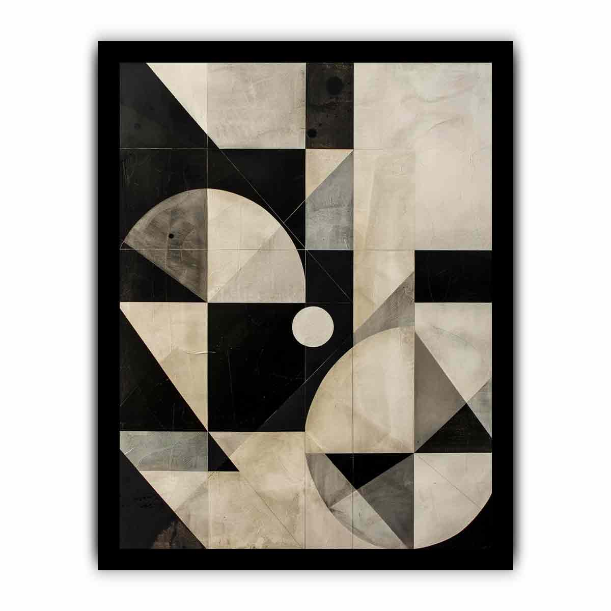 Neutral black and cream geometric canvas art for modern living room decor.