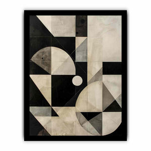 Neutral black and cream geometric canvas art for modern living room decor.