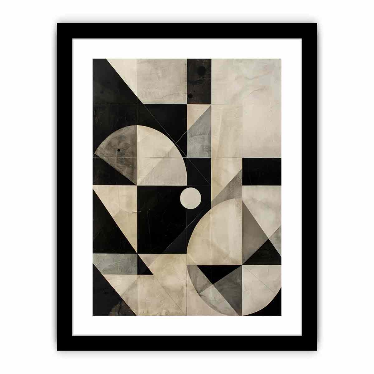 Neutral black and cream geometric canvas art for modern living room decor.