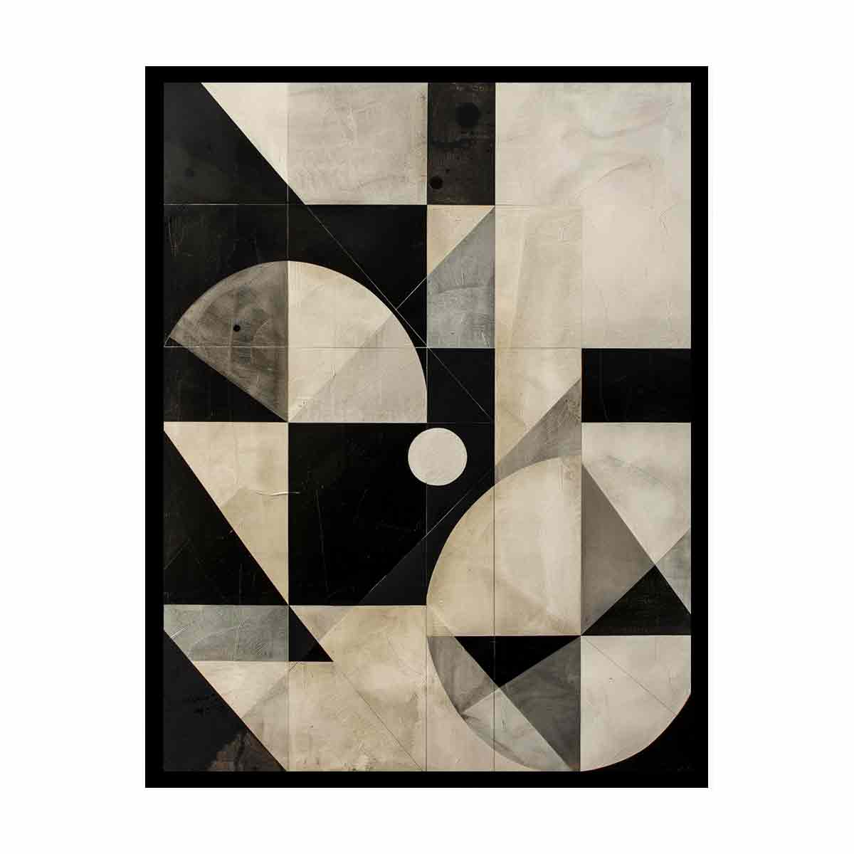 Neutral black and cream geometric canvas art for modern living room decor.