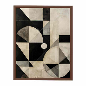 Neutral black and cream geometric canvas art for modern living room decor.