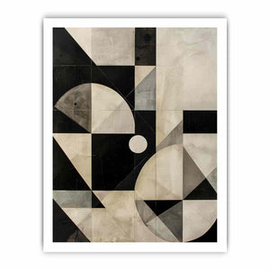 Neutral black and cream geometric canvas art for modern living room decor.