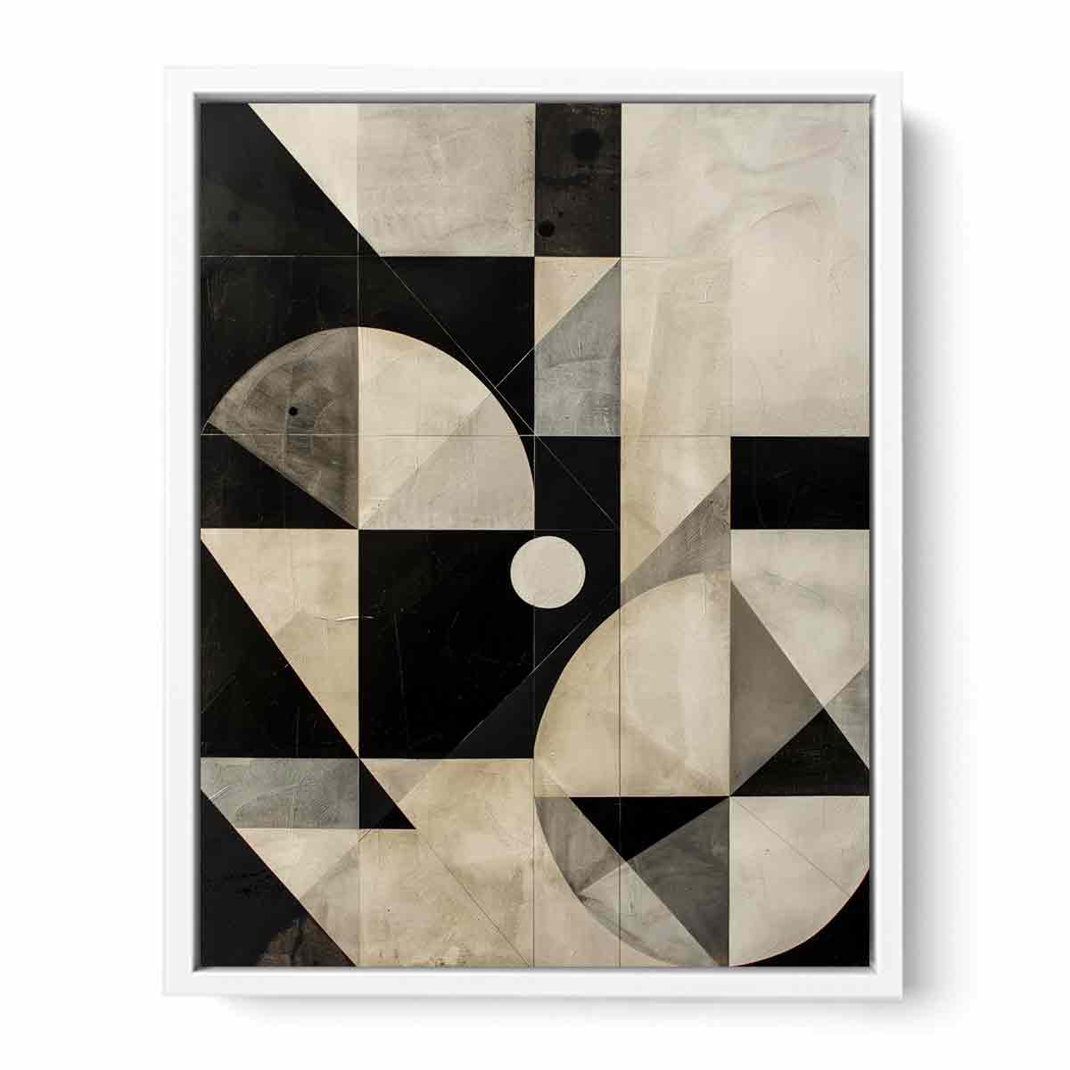 Neutral black and cream geometric canvas art for modern living room decor.