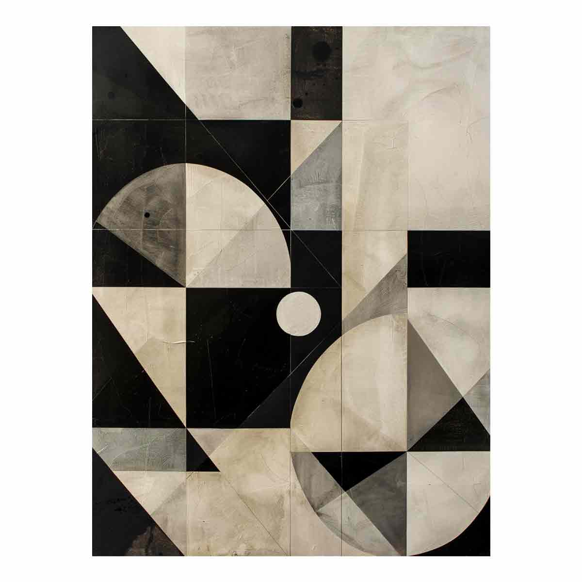 Neutral black and cream geometric canvas art for modern living room decor.