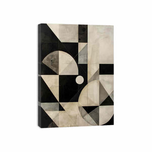 Neutral black and cream geometric canvas art for modern living room decor.