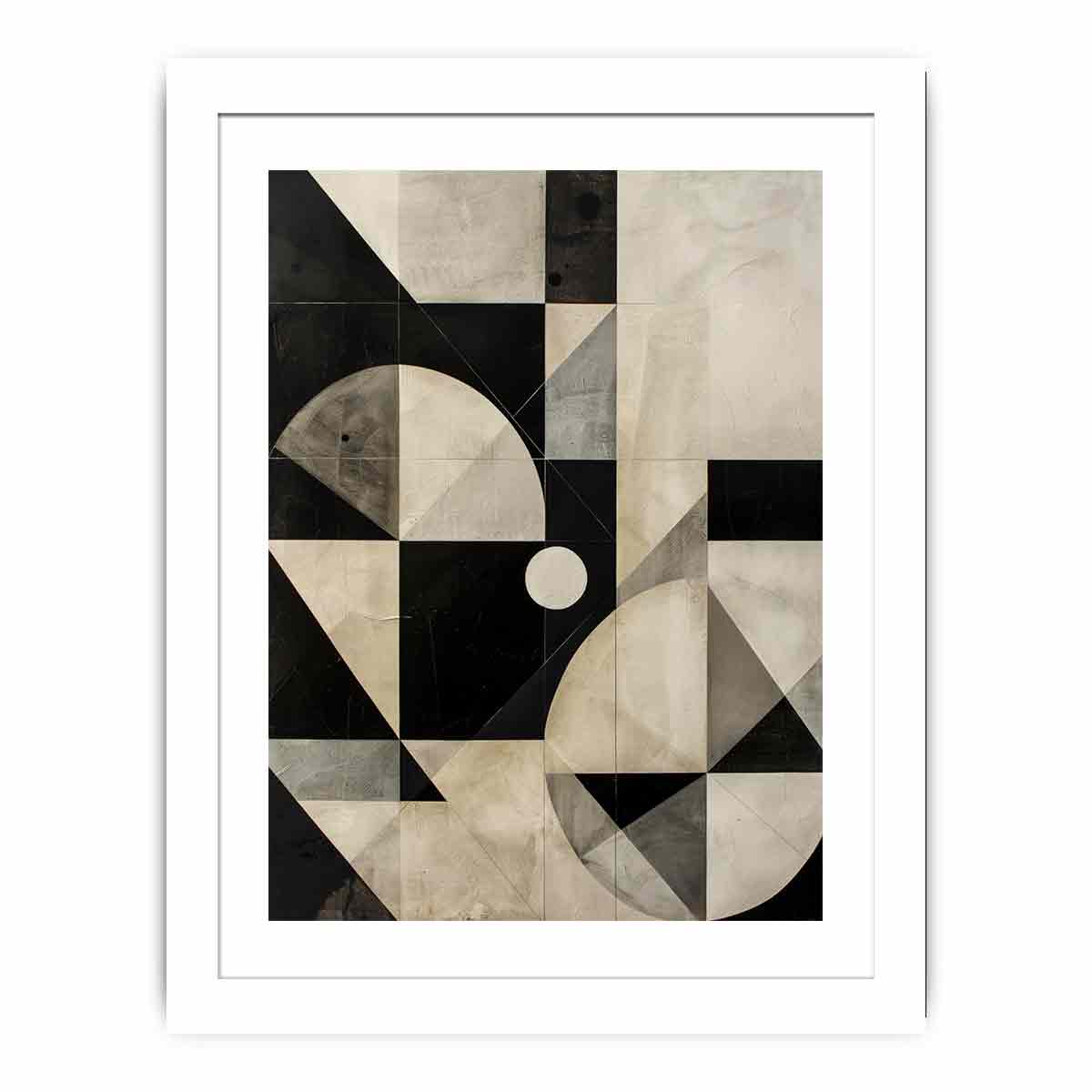 Neutral black and cream geometric canvas art for modern living room decor.