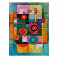 Colorful retro geometric canvas art with circles for modern living room decor.