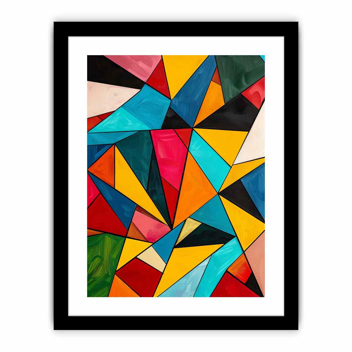 Bold colorful geometric prism canvas art for modern living room wall decor.